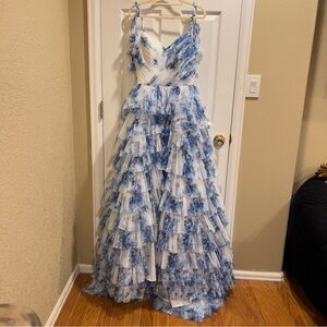 JJ's House White and Blue Ruffle Dress